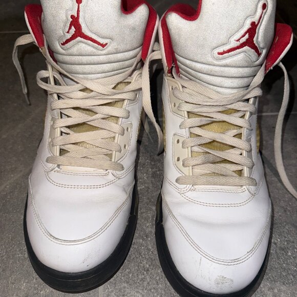 Nike Men's Size 12 US Jordan 5 Retro Fire Red White Leather Sneakers 1990 - Picture 1 of 7